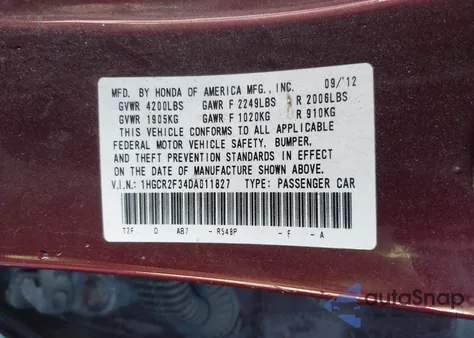 2013 Honda Accord Lx from USA, damaged, VIN 1HGCR2F34DA011827
